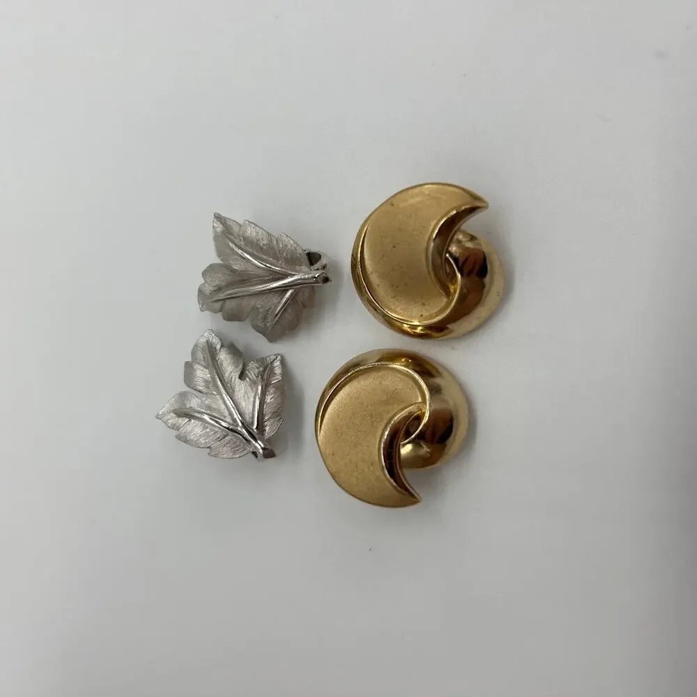 Trifari Clip On Earring Lot Gold Tone Silver Tone Vintage Costume Jewelry Signed